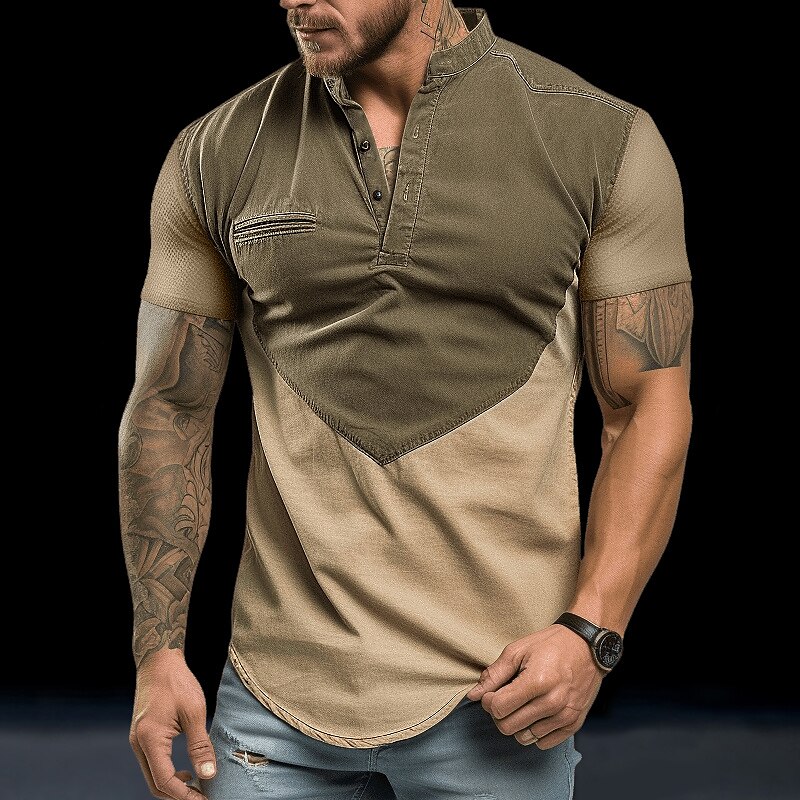 Men's T shirt Tee Henley Shirt Tee Top Color Block Henley Street Vacation Short Sleeves Clothing Apparel Fashion Designer Basic Top