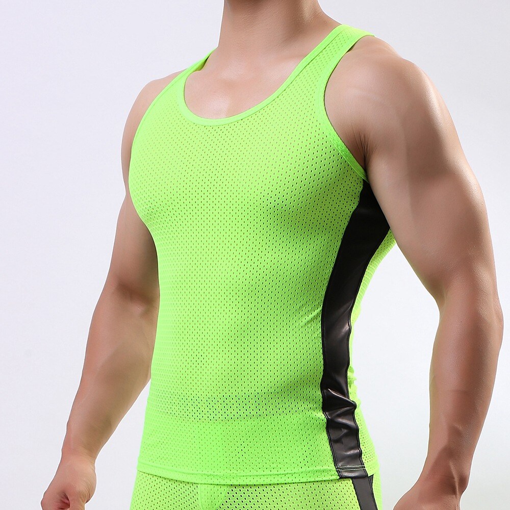 Men's Gym Tank Top Singlet Mesh Patchwork Sleeveless Athletic Breathab