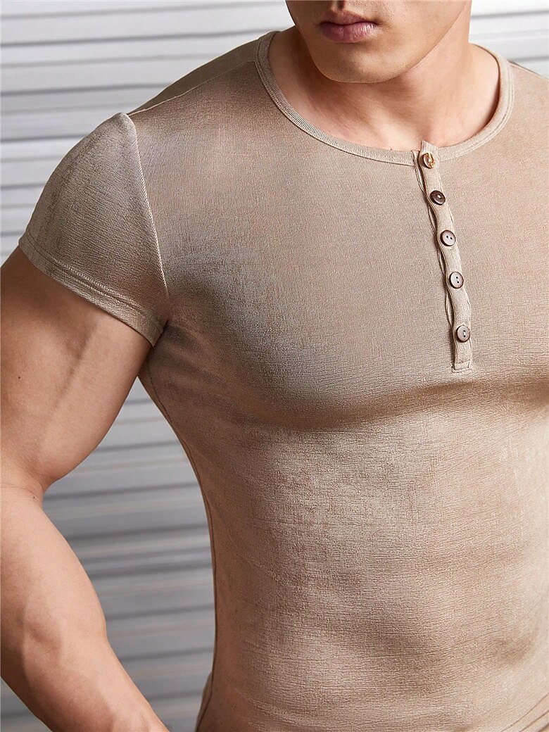 Men's Henley Shirt Tee Top Plain Henley Street Vacation Short Sleeves Clothing Apparel Fashion Designer Basic Top