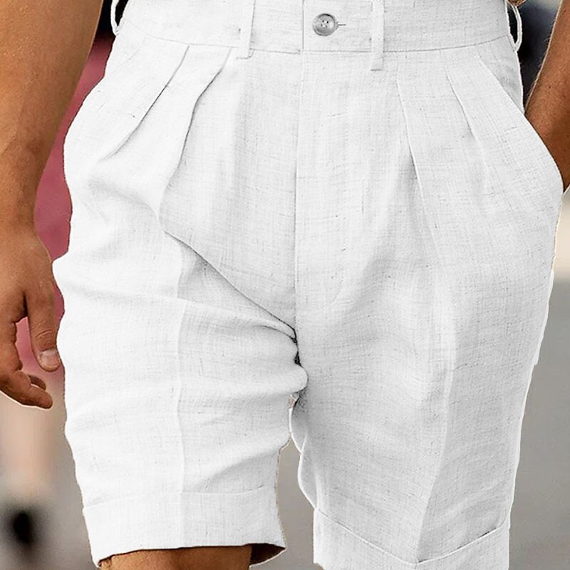 Men's Linen Summer Beach Pleated Shorts Plain Breathable Soft Short Casual Linen / Cotton Blend Fashion Streetwear