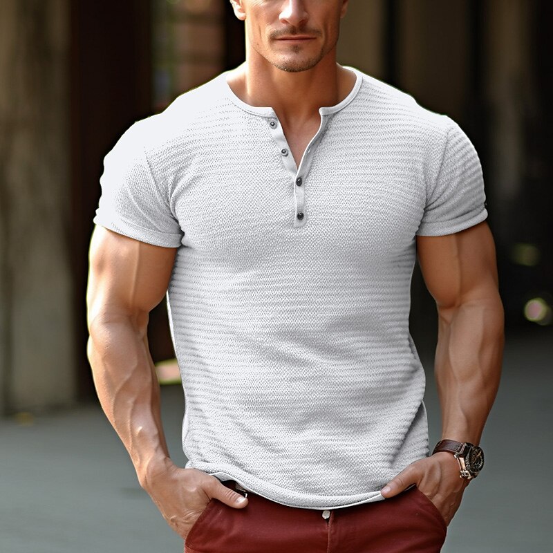 Men's Casual Street Classic Fashion Comfortable Breathable Soft Plain Short Sleeve Henley Shirt