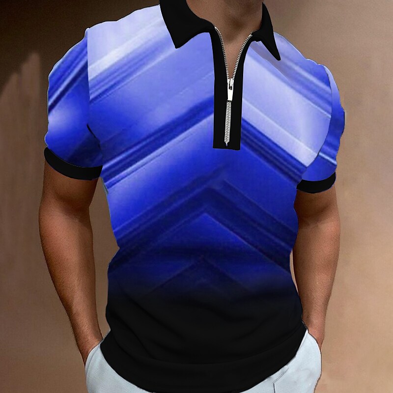 Men's Polo Shirt Golf Shirt Gradient Turndown 3D Print Street Daily Short Sleeve Zipper Fashion Casual Comfortable