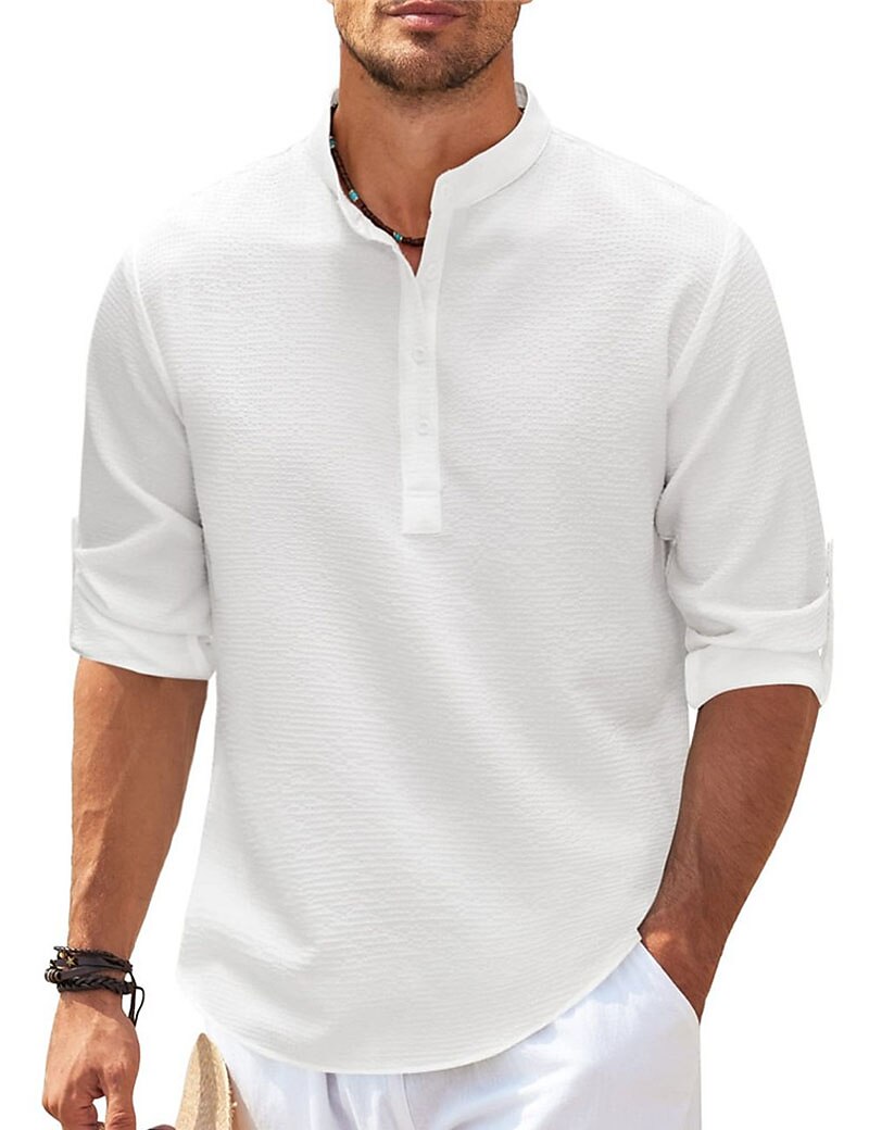 Men's Shirt Casual Shirt Summer Shirt Beach Shirt Henley Shirt Black White Blue Green khaki Long Sleeve Plain Henley Daily Vacation Clothing Apparel Fashion Casual Comfortable