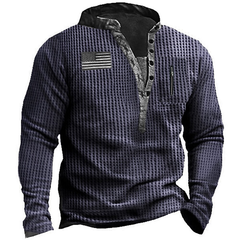 Men's Casual Stand Collar American Flag Houndstooth Sweatshirt