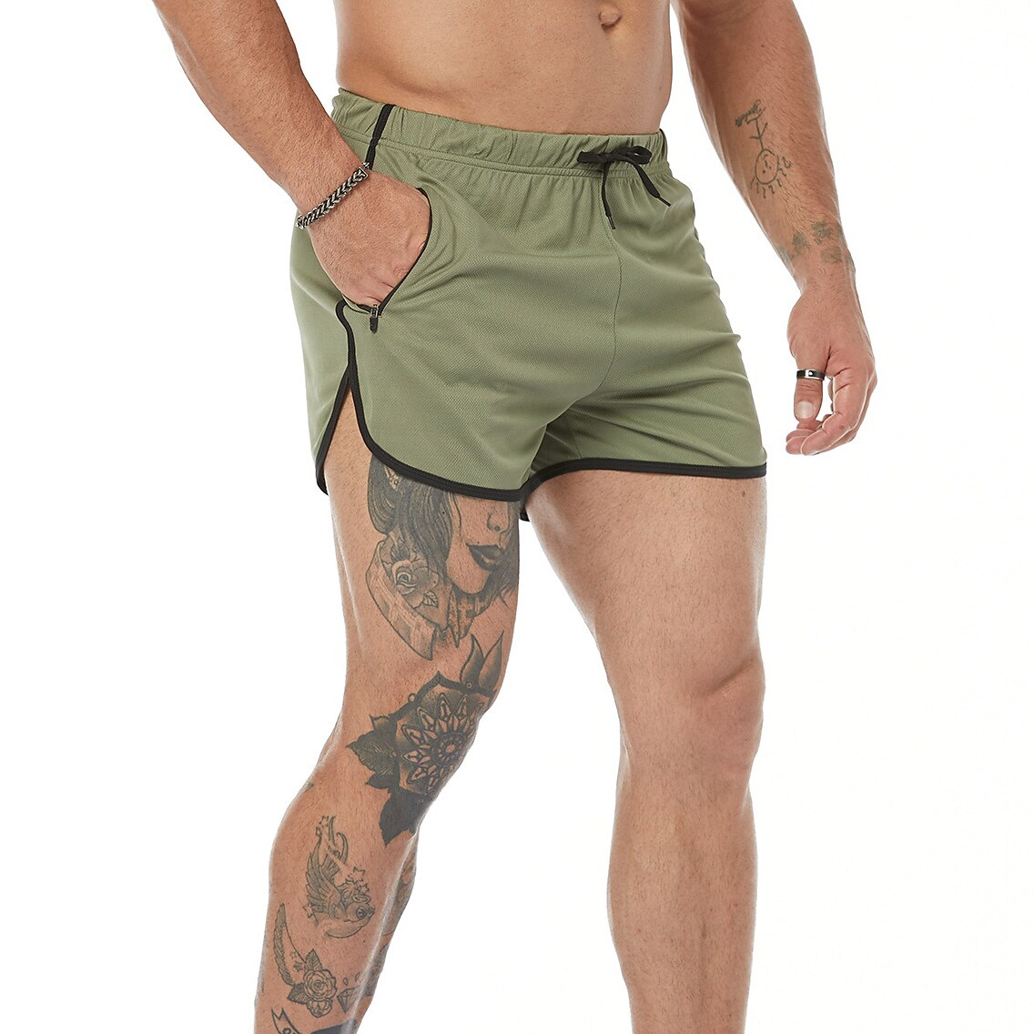 Men's Running Shorts Pocket Drawstring High Waist Bottoms Breathable Q