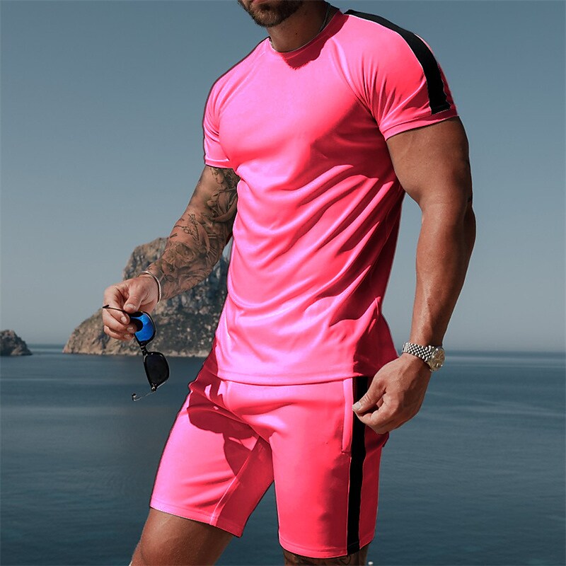 Men's T-shirt Suits Tracksuit Color Block Crew Neck Street Vacation Sh