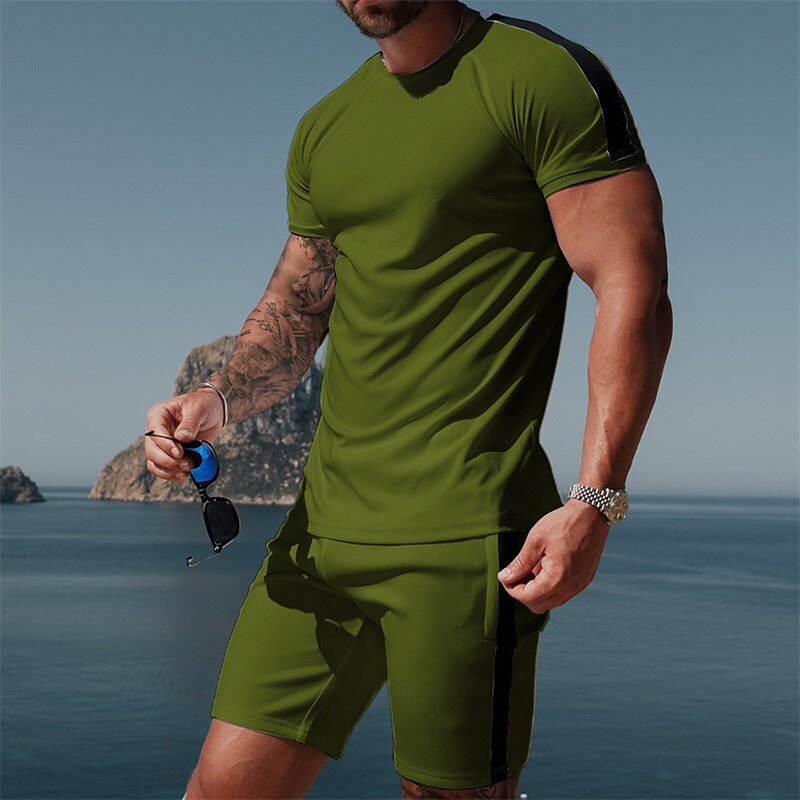 Men's T-shirt Suits Tracksuit Color Block Crew Neck Street Vacation Sh