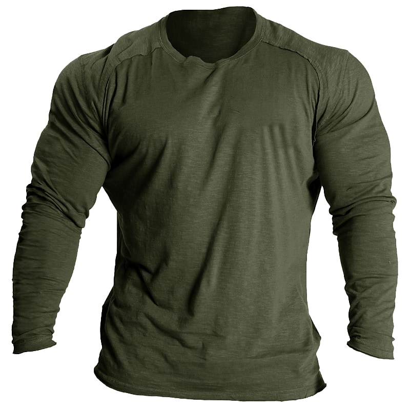 Men's T shirt Tee Solid Colored Crew Neck Casual  Long Sleeve Cool Casual