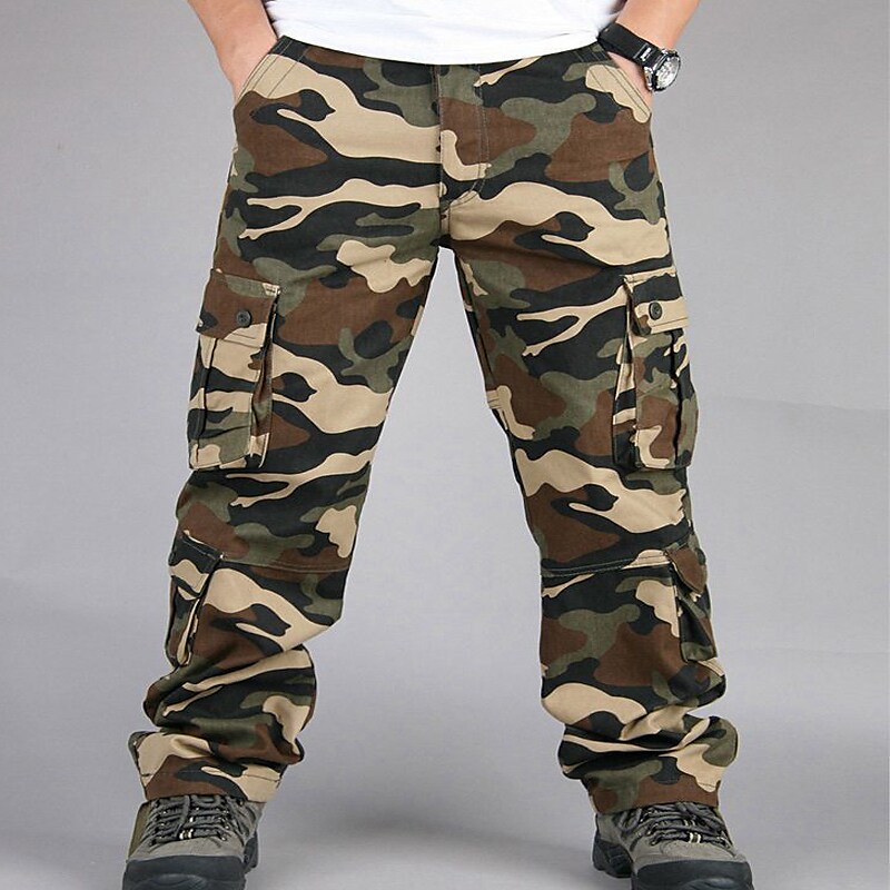 Men's Drawstring Multi Pocket Leg Solid Color Camouflage Pants