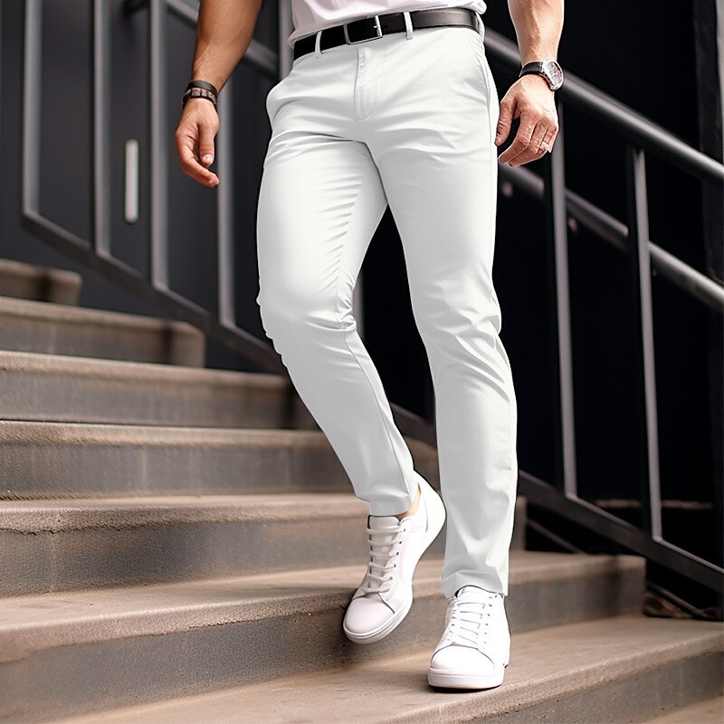 Men's Chinos Casual Pants Front Pocket Plain Comfort Breathable Casual Daily Holiday Cotton Blend Trousers 