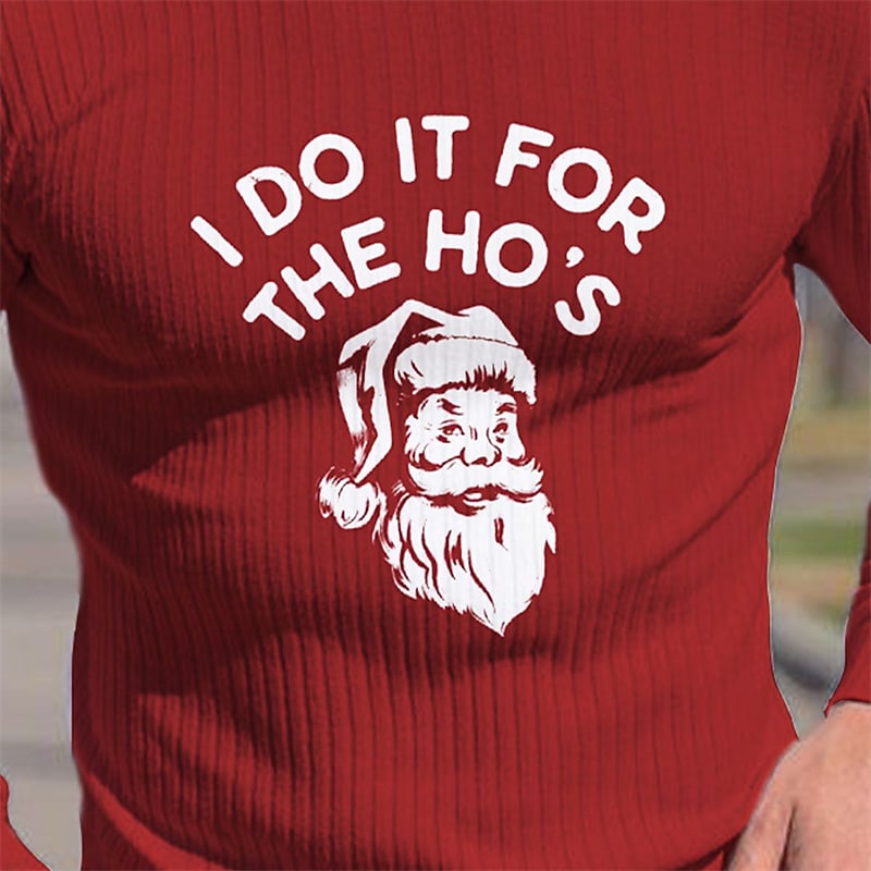 Men's Christmas Letter Print Crew Neck Green Street Long Sleeve Shirt