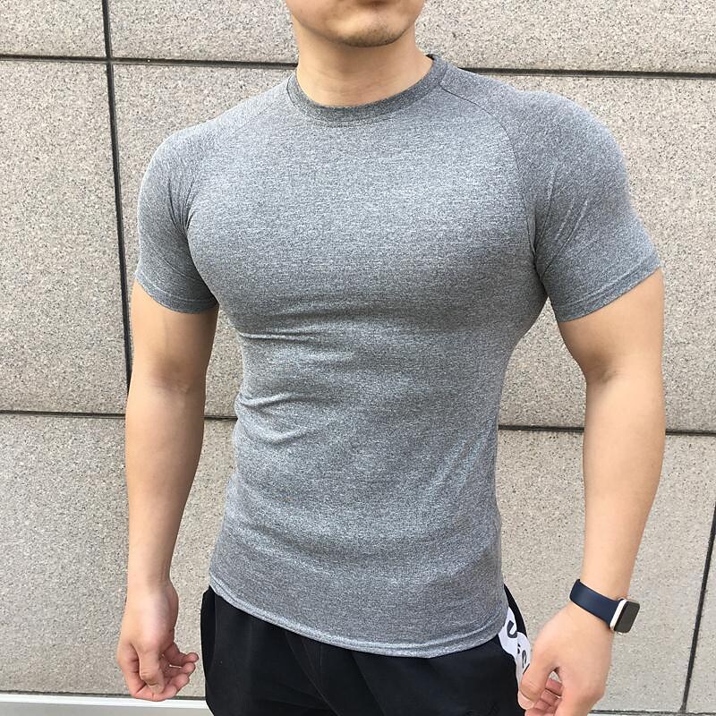 Men's Running Short Sleeve Athletic Breathable Soft Sweat wicking Fitness Running Jogging Solid Colored Sportswear 