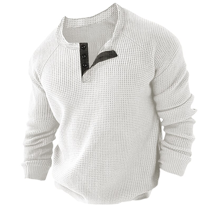 Men's Waffle Henley Shirt Long Sleeve Shirt Plain Henley Long Sleeve Button-Down  Streetwear Casual Henley Shirt