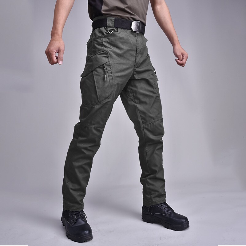 Men's Tactical Pants Tactical Trousers Zipper Elastic Waist Multi Pocket Solid Color Windproof Comfort Full Length Pant