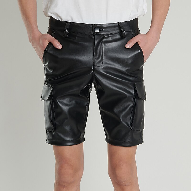 Men's Faux Leather Shorts Cargo Pocket Plain Comfort Breathable Outdoor Daily Going out Fashion Casual Shorts 