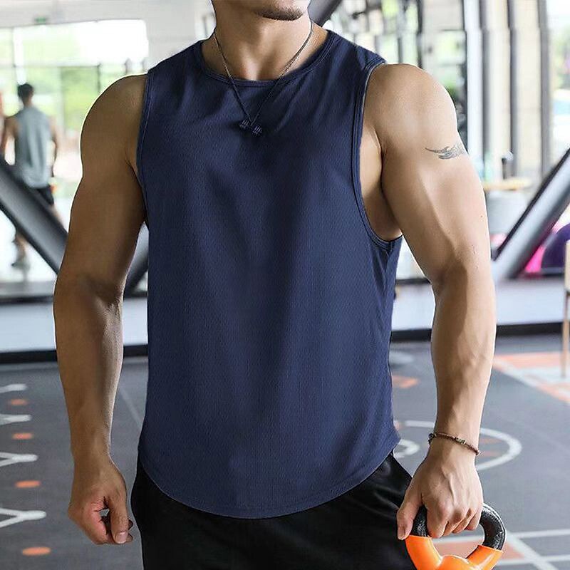 Men's Fitness Sport Outdoor Runing Quick Dry Breathable Sweat Absorbency Round Neck Solid Color Sleeveless Vest