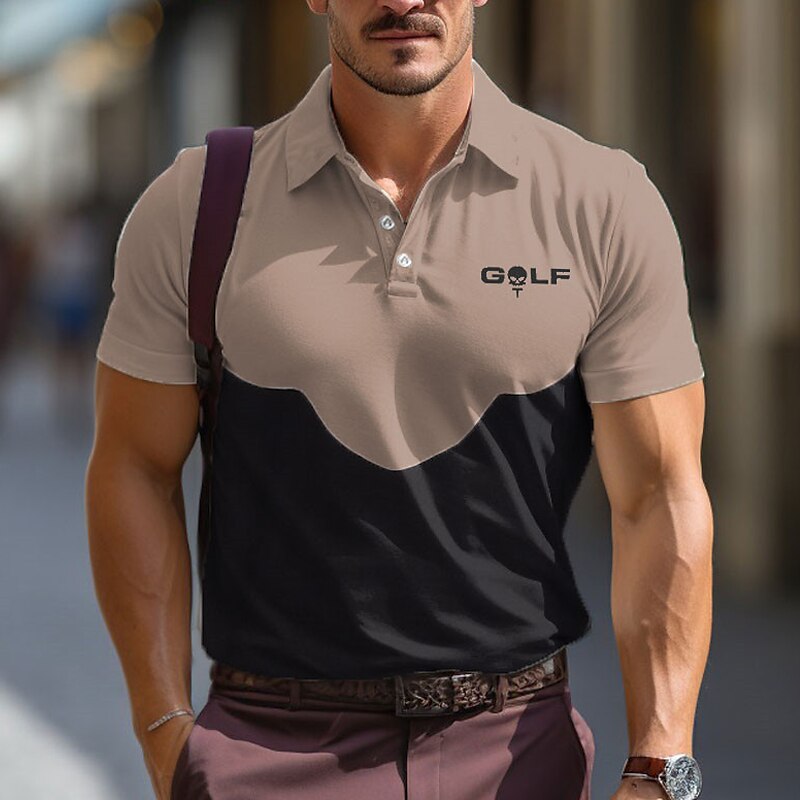 Men's Button Up Polos Lapel Golf Shirt Letter Graphic Prints Golf Turndown Outdoor Street Short Sleeves Sports Polo Shirt