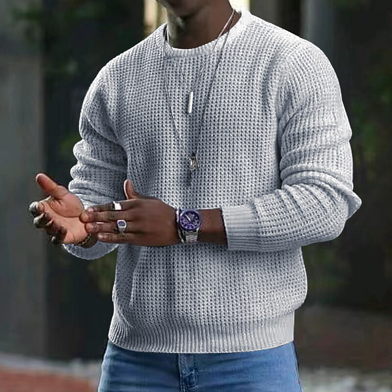 Men's Sweater Pullover Sweater Jumper Ribbed Knit Cropped Knitted Solid Color Crew Neck Basic Stylish Outdoor Daily Top