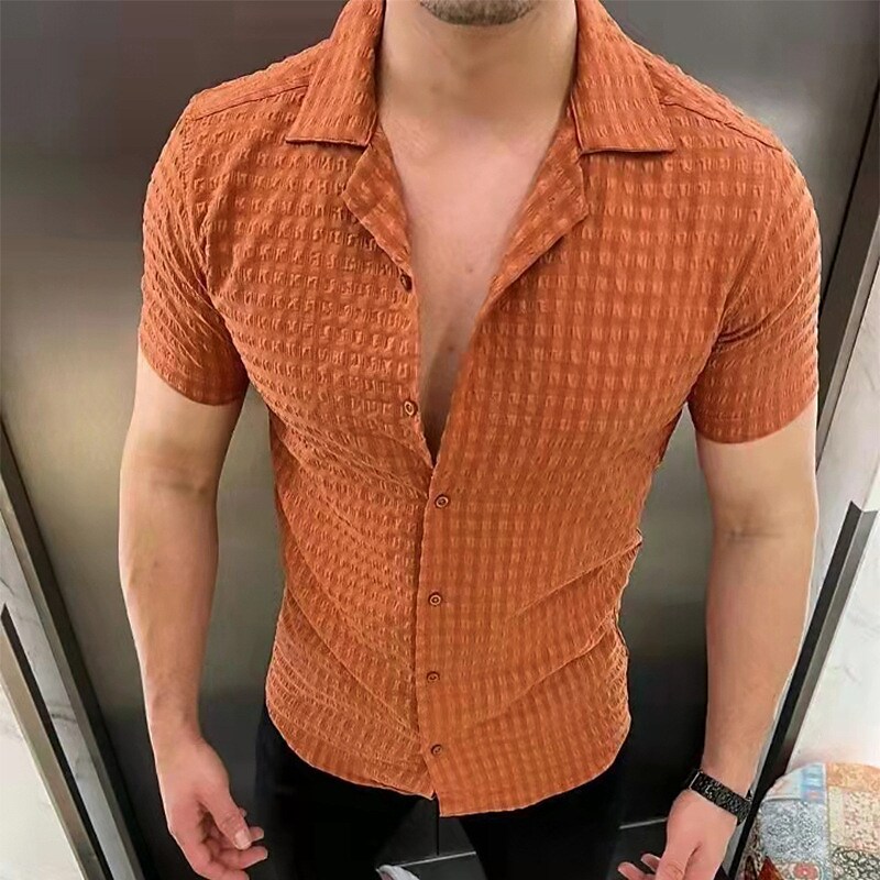 Men's Button Up Summer Shirt Plain Turndown Outdoor Street Short Sleev