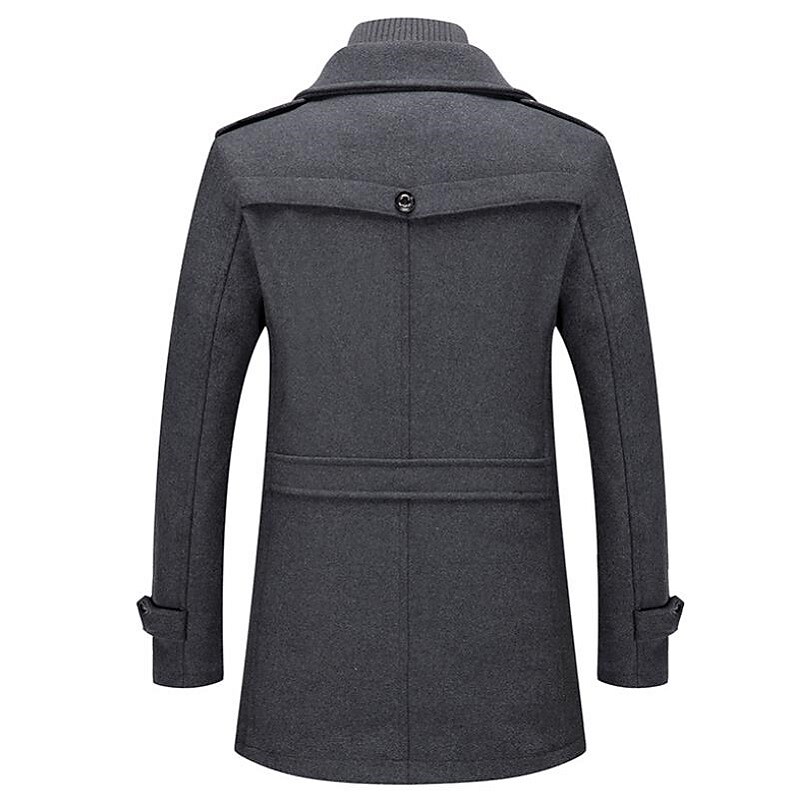 Men's Winter Coat Wool Coat Overcoat Business Casual Winter Wool Windproof Warm Outerwear Clothing Apparel Active Chic & Modern Solid Colored Rolled collar
