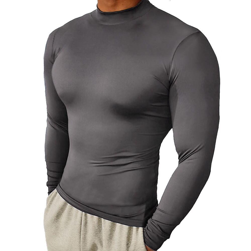 Men's Sport Solid Color Stand Collar Tights Shirt