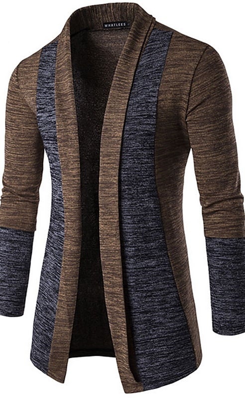 Men's Bussiness Plain Cardigan Knit Long Sleeve Regular Warm Coat