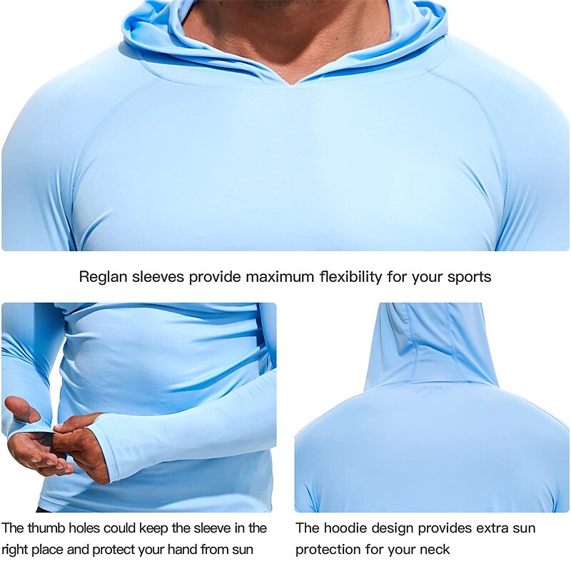 Men's Hoodie Jacket Hooded Outdoor Long Sleeve UV Protection Breathable Lightweight Sweat wicking Quick Dry Top Summer Spring Outdoor Fishing Black White Sky Blue