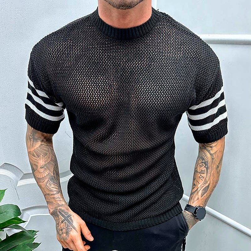 Male Sweater Pullover Sweater Jumper Pullover Chunky Knit Regular Mesh Letter & Number Casual Daily Top