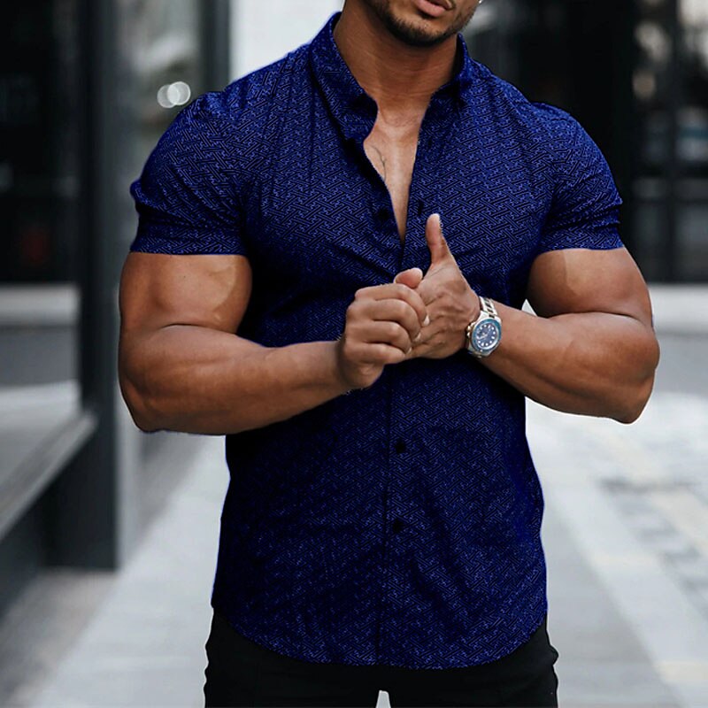 Men's Shirt Button Up Shirt Short Sleeve Geometric Striped Shirt