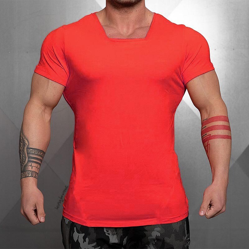 Men's T shirt Tee Solid Color Square Neck Casual Short Sleeve Cotton Sports Fashion Lightweight Muscle Top