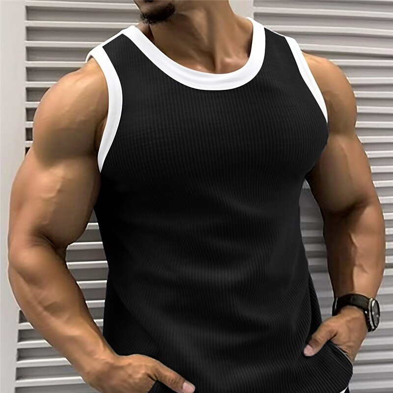 Men's Tank Top  Sleeveless Shirt Color Block Pit Strip Crew Neck Outdoor Going out Sleeveless Muscle Vest Top 