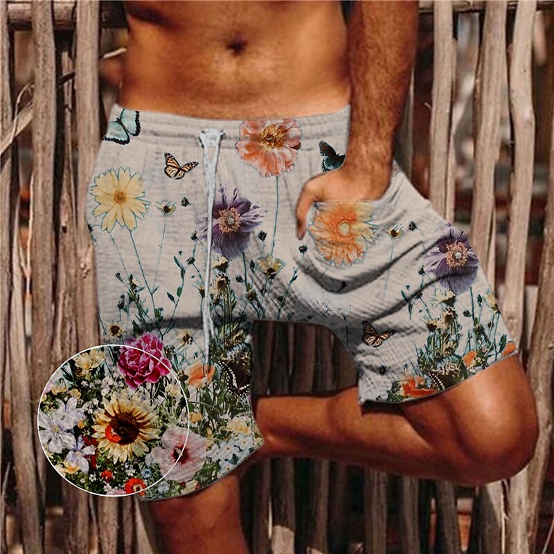 Men's Summer Beach Seersucker Shorts Pocket Drawstring Elastic Waist G