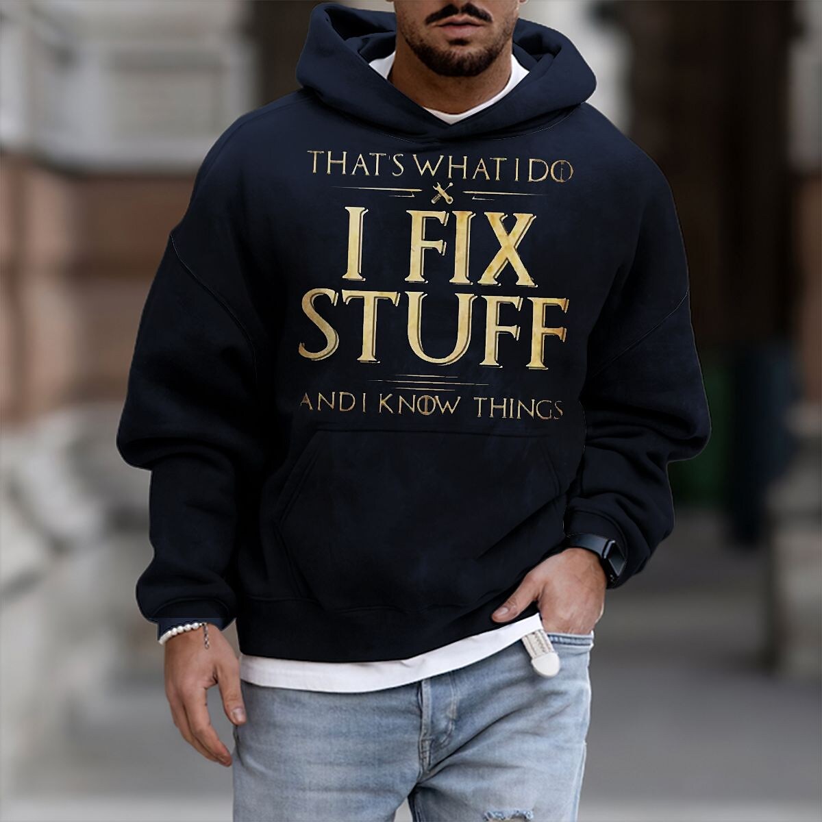 Men's Casual Letter Graphic Prints Pullover Hooded Sweatshirt