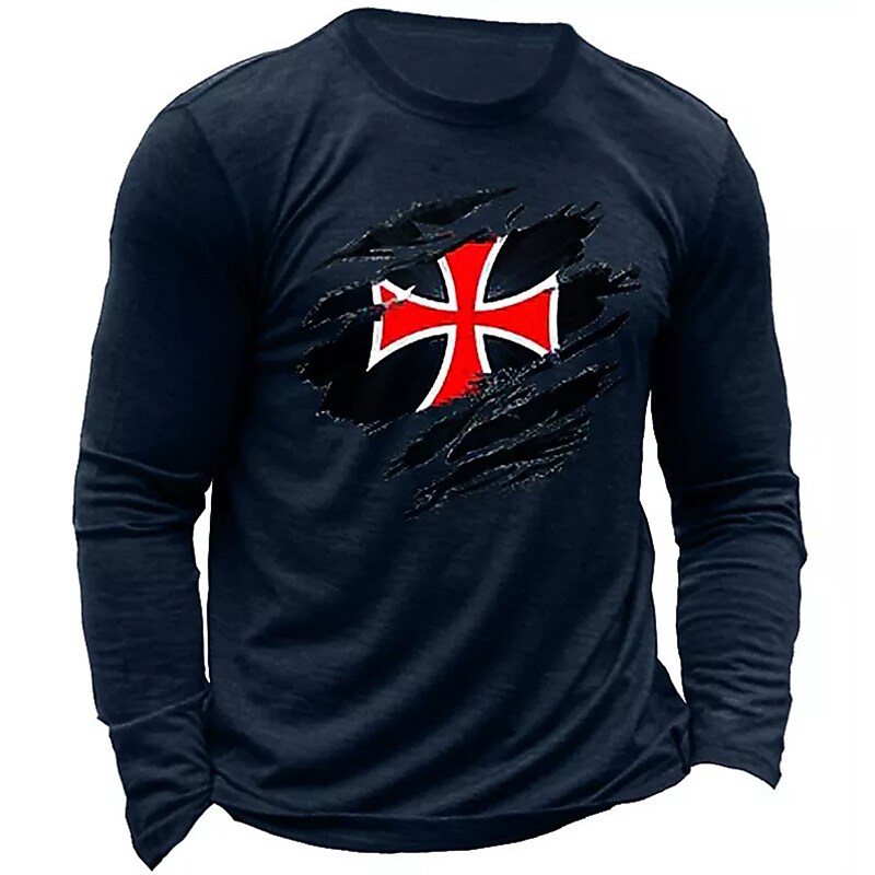 Men's T shirt Tee Graphic Prints Cross Crew Neck Long Sleeve Top