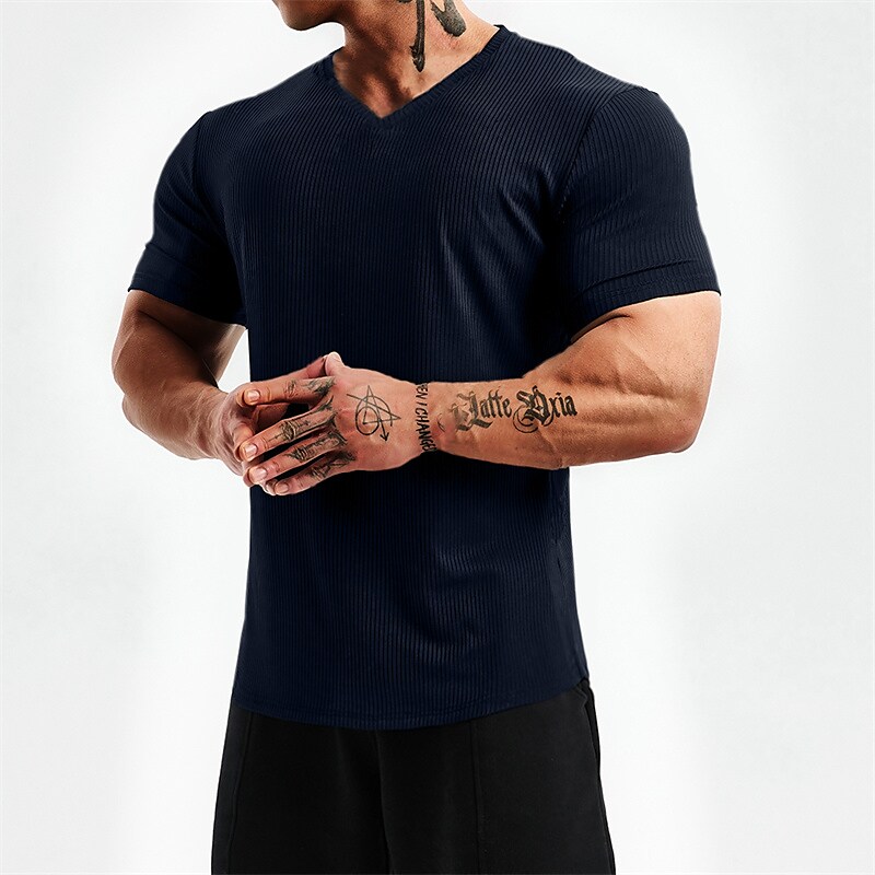 Men's Workout Running Short Sleeve Tee  Athletic Athleisure V Neck Breathable Soft Fitness Top
