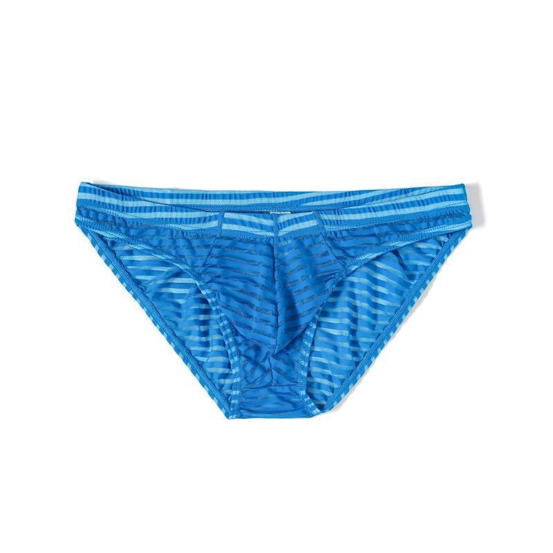 Men's Mesh See-Through Sexy Solid Color Striped Elastic Mid-Waist Underwear