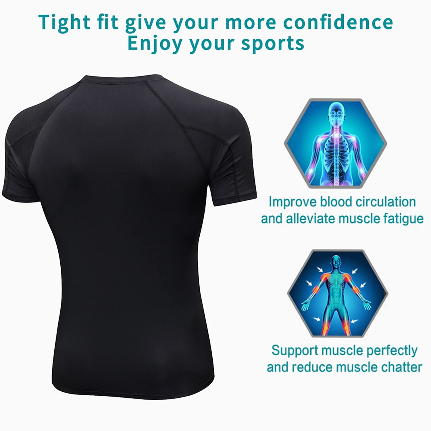 Men's Compression Running Short Sleeve T-shirt Breathable Quick Dry Lightweight Fitness Gym Workout Sportswear