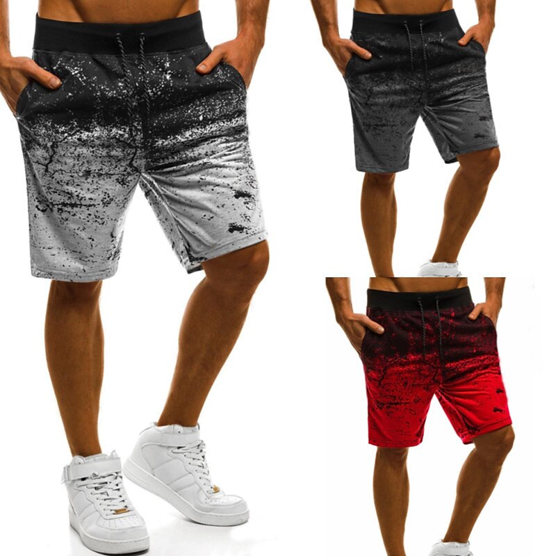 Men's Gym Shorts Sweat Shorts Drawstring Bottoms Athletic Athleisure Breathable Quick Dry Moisture Wicking Fitness Gym Workout Running Sportswear Activewear Graffiti Red Dark Gray Light Grey