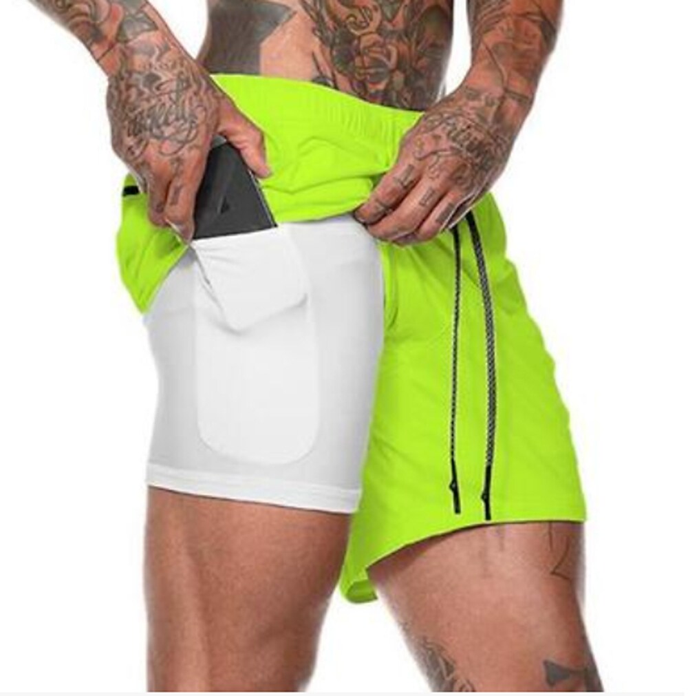 Men's Running Gym Drawstring Side Pockets Shorts Athletic Breathable Soft Quick Dry Yoga Fitness Running Sportswear 