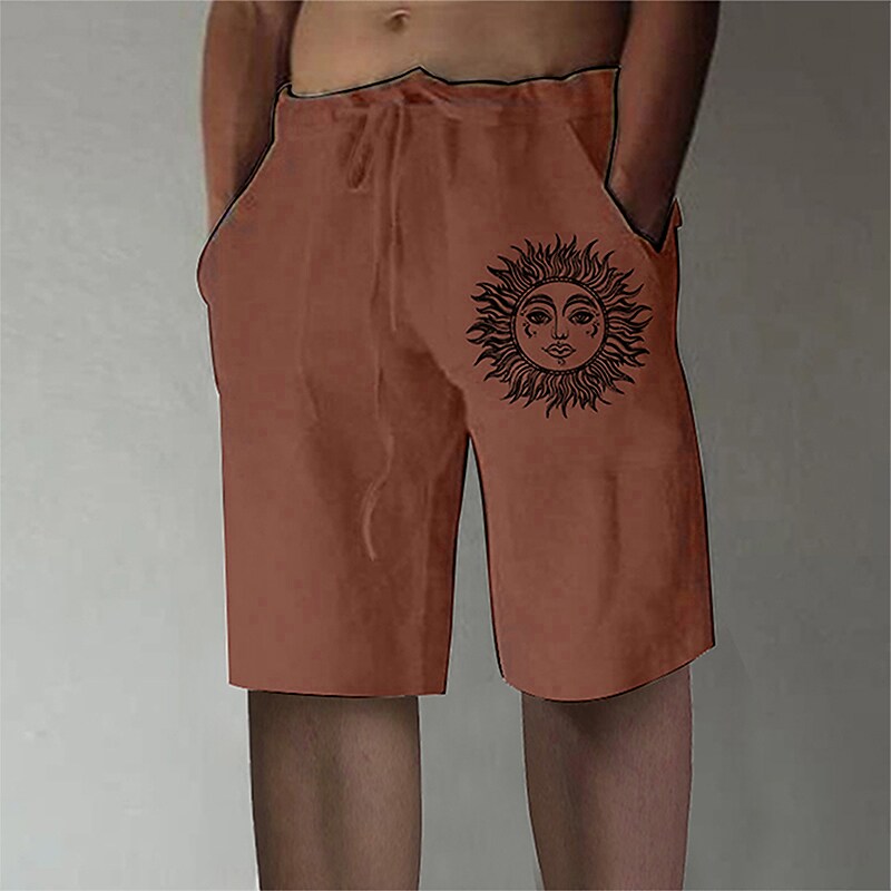 Men's Summer Shorts Elastic Waist Straight Leg Print Sun Graphic Print