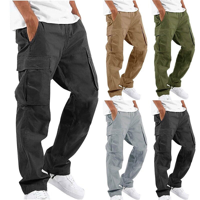 Men's Solid Color Drawstring Elastic Waist Multi Pocket Pant