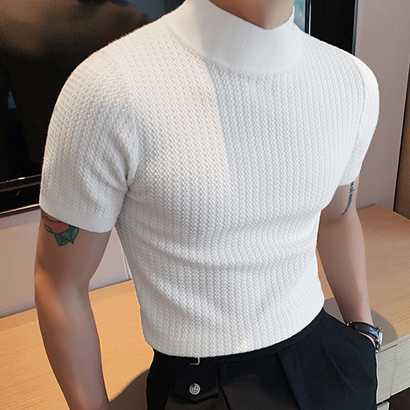 Men's T shirt Tee Tee Top Plain Turtleneck Street Vacation Short Sleeves Knitting Clothing Apparel Fashion Designer Basic Top