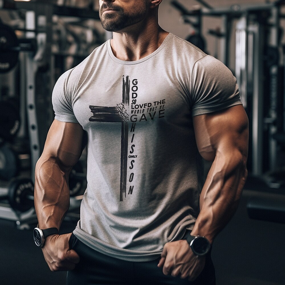 Men's Fitness Mucle Sport Runing Quick Dry Breathable Sweat Absorbency Stretch Round Neck Pattern Print Short Sleeve