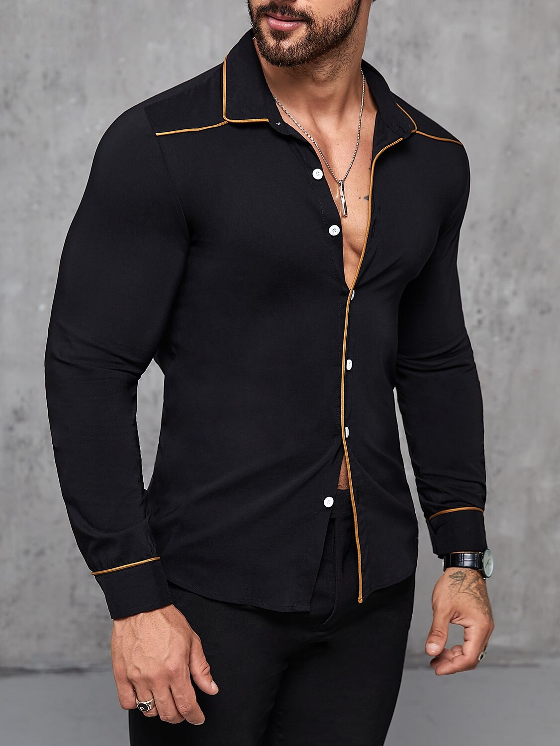 Men's Outdoor Casual Fashion Vacation Breathable Comfortable Light Plain Lapel Long Sleeve Shirt