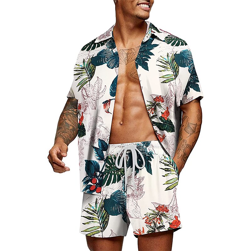 Men's Two Pieces Set Hawaiian Shirt Aloha Shirt Floral Turndown 3D Pri