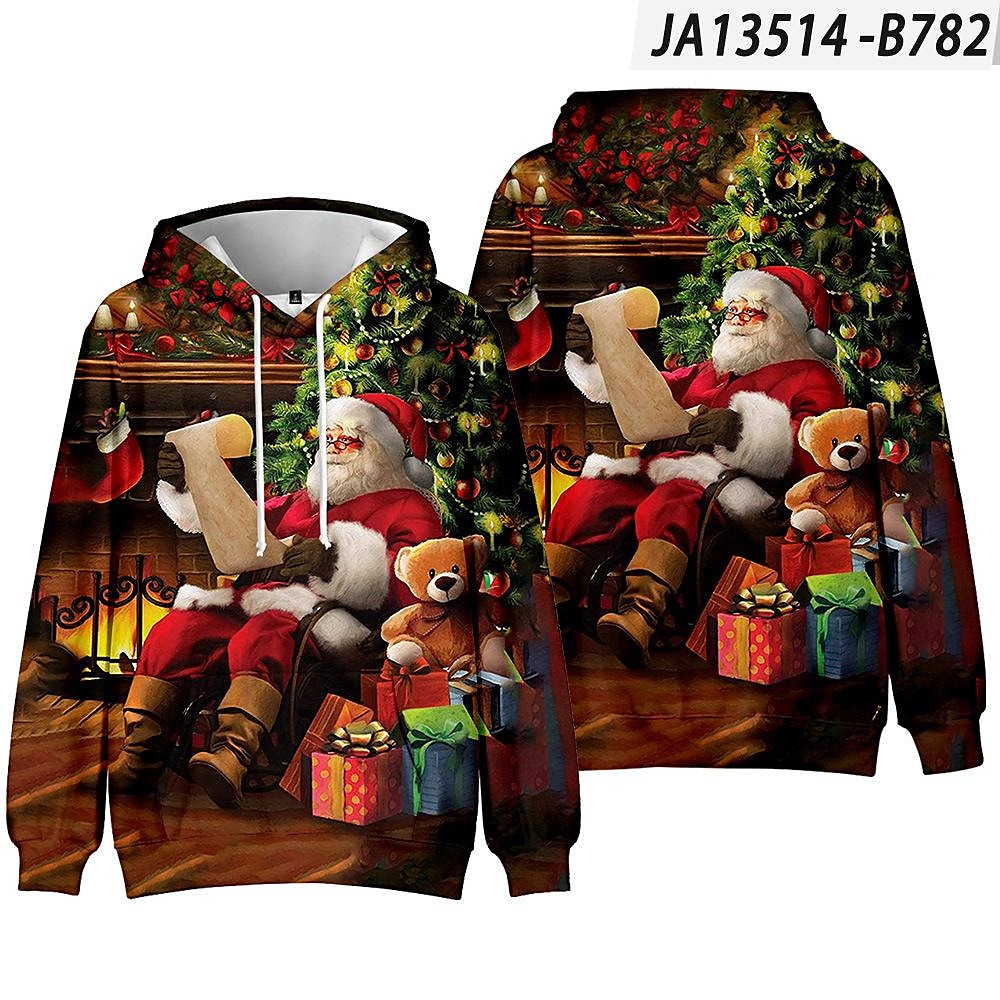 Men and Women's Christmas Print Long Sleeve Hooded Sweatshirt