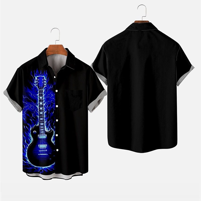 Men's Shirt Summer Hawaiian Shirt Graphic Prints Flame Guitar Turndown