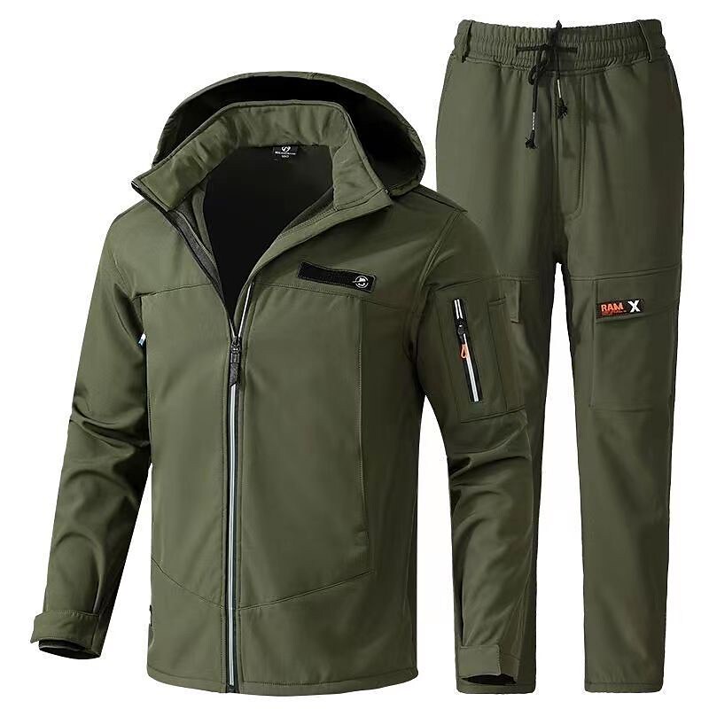 Men's Hiking Jacket with Pants Waterproof Hiking Jacket Rain Jacket Fleece Winter Outdoor Thermal Warm Fleece Lining Waterproof Windproof Outerwear Winter Fleece Jacket Trench Coat Hunting Ski