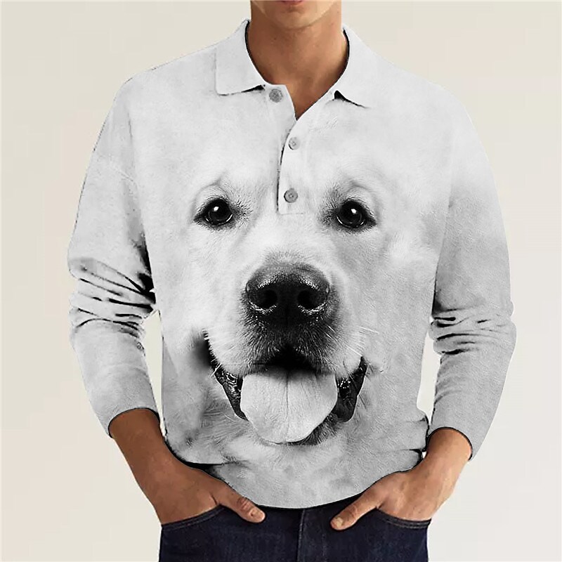 Men's Polo Shirt Golf Shirt Animal Dog Graphic Prints Turndown 3D Print Long Sleeve Button-Down Print