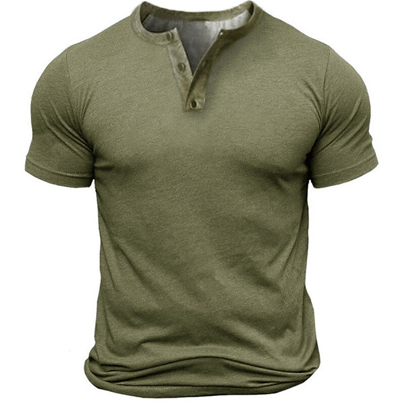 Men's T shirt Tee Henley Shirt Tee Solid Color Outdoor Daily Short Sleeve Button-Down 